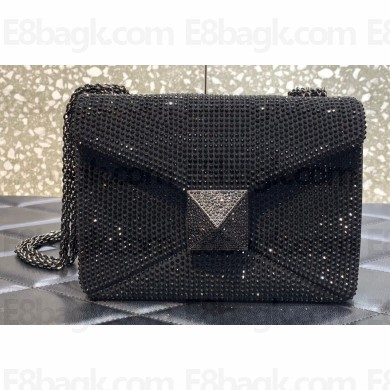Valentino ONE STUD shoulder bag EMBROIDERED With all-over rhinestones Black 2023