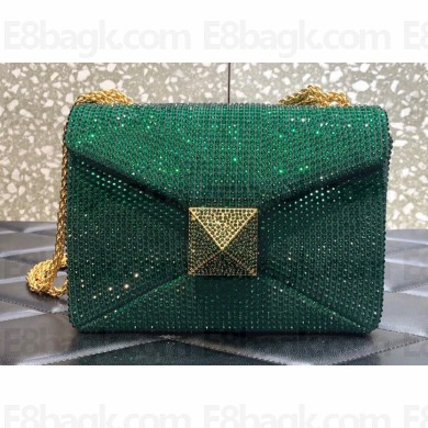 Valentino ONE STUD shoulder bag EMBROIDERED With all-over rhinestones Green 2023