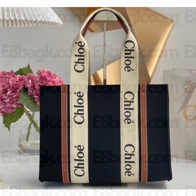 Chloe Medium Woody tote bag in recycled polyester felt and shiny calfskin with Woody ribbon 01
