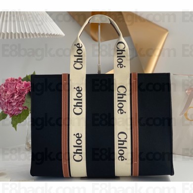 Chloe Large Woody tote bag in recycled polyester felt and shiny calfskin with Woody ribbon 01