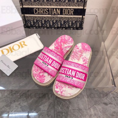 dior Bright pink Toile de Jouy Embroidered Cotton new Dway Slide 2022