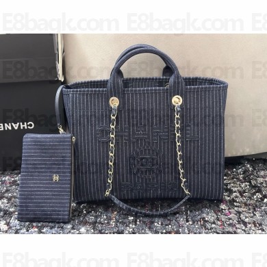 chanel Denim & Gold-Tone Metal Dark Blue Shopping Bag AS3351 2024