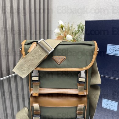 PRADA Re-Nylon and Saffiano leather shoulder bag 2VD066 Military/Caramel 2024