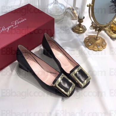 Roger Vivier Heel 4.5cm calfskin metal Buckle Pumps Black 2019