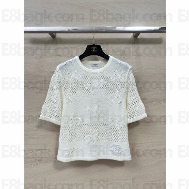 CHANEL WHITE BUTTERFLY embroidered TOP 2024 