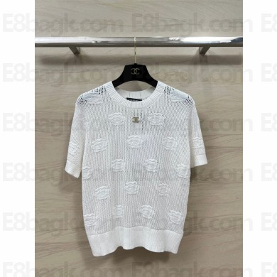 CHANEL WHITE CAMELLIA embroidered TOP 2024 