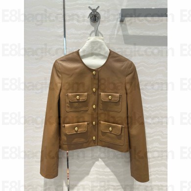 Celine PURE COLLAR JACKET in sheepskin COGNAC  2024