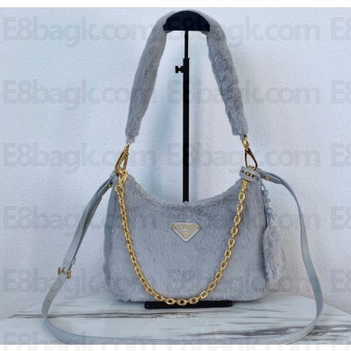 Prada Shearling Mini Hobo Bag 1BC204 Gray
