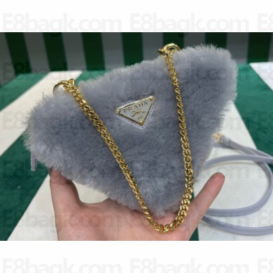 Prada Shearling and Saffiano leather mini-pouch Bag 1NR015 Gray