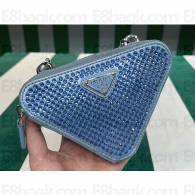 Prada Embellished satin and leather mini-pouch Bag 1NR015 Blue