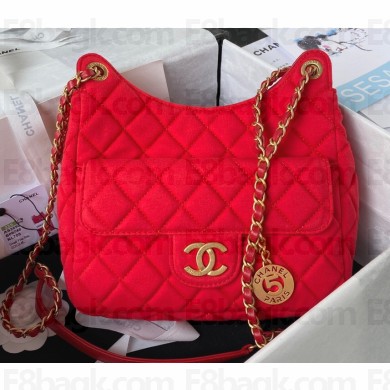 Chanel Wool Jersey Medium Hobo Bag AS3690 Red 2023