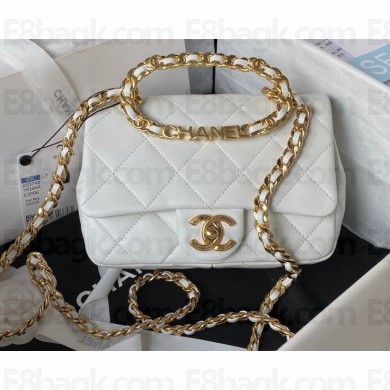 Chanel Leather Small Flap Bag with Top Handle AS3749 White 2023