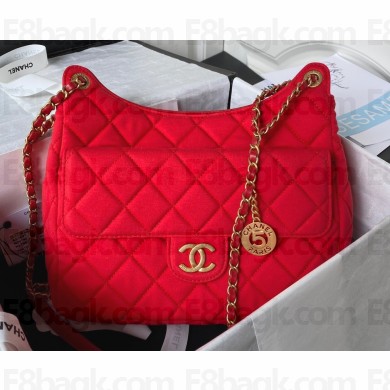 Chanel Wool Jersey Large Hobo Bag AS3693 Red 2023
