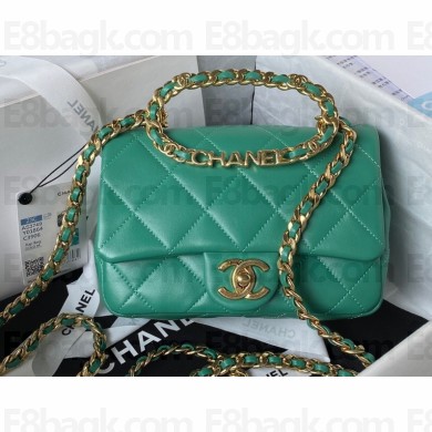 Chanel Leather Small Flap Bag with Top Handle AS3749 Green 2023
