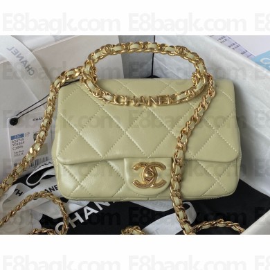 Chanel Leather Small Flap Bag with Top Handle AS3749 Light Green 2023