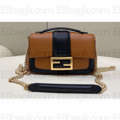 Fendi Nappa Leather Mini Baguette Chain Bag Brown 2023