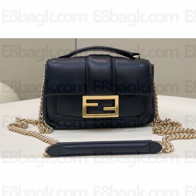 Fendi Nappa Leather Mini Baguette Chain Bag Black 2023