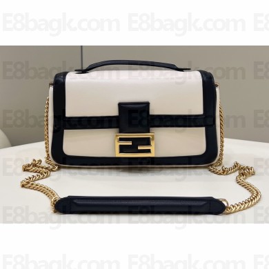 Fendi Nappa Leather Medium Baguette Chain Bag White 2023