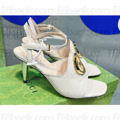 Gucci Heel 7cm Sandals Leather White with Gold Interlocking G 2023