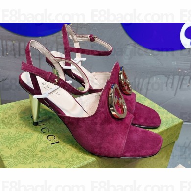 Gucci Heel 7cm Sandals Suede Purple with Gold Interlocking G 2023