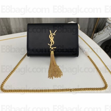 Saint Laurent kate small chain bag with tassel in smooth leather 474366 Black/Gold