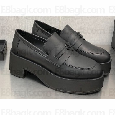 Chanel Heel CC Logo Platform Loafers Black 2023