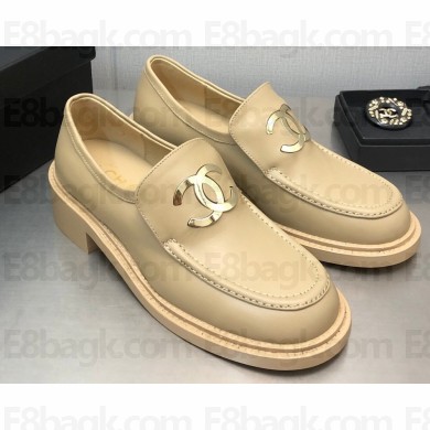 Chanel Heel 6.5cm CC Logo Shiny Calfskin Loafers G39602 Beige 2023