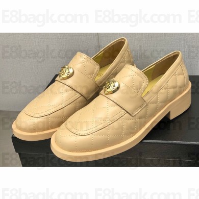 Chanel Heel 6.5cm Metal CC Logo Loafers G39697 Quilting Beige 2023