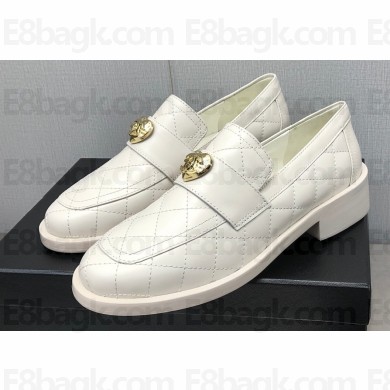 Chanel Heel 6.5cm Metal CC Logo Loafers G39697 Quilting White 2023
