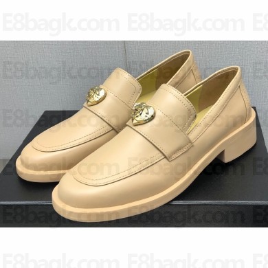 Chanel Heel 6.5cm Metal CC Logo Loafers G39697 Beige 2023