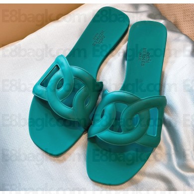 Cheap Sale Hermes Aloha Chaine D'ancre Rubber Slipper Sandals Green