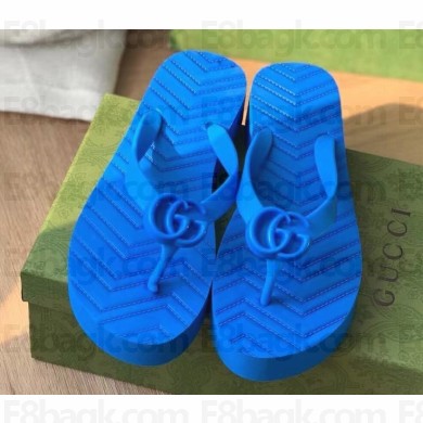 Cheap Sale Gucci Chevron Thong Sandals with Double G Blue
