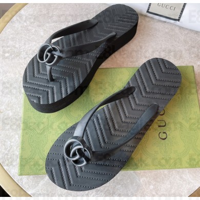 Cheap Sale Gucci Chevron Thong Sandals with Double G Black