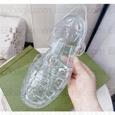Cheap Sale Gucci Rubber Sandals with Double G Transparent White