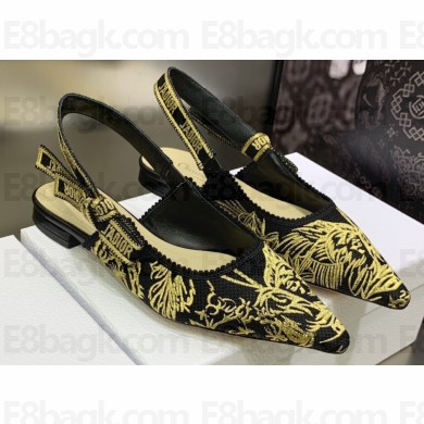 Dior J'Adior Slingback Ballerina Flats in Black Cotton Embroidered with Dior Jardin d'Hiver Motif in Metallic Thread 2023