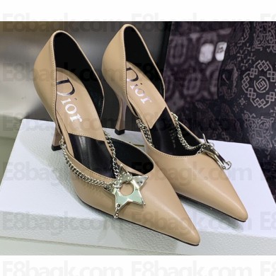Dior Heel 8.5cm Chain and Star Pointed Toe Pumps Beige 2023