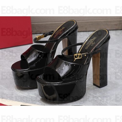 Valentino Heel 15.5cm platform 4cm Tan-Go Slides in patent leather Black 2023