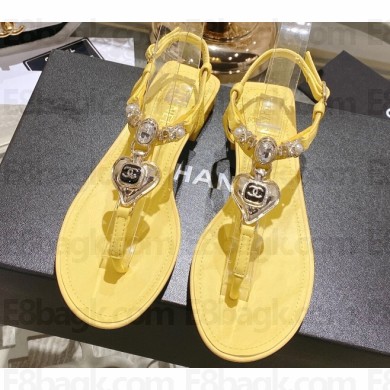 Chanel Heel 3cm Metal Strass and Pearls Sandals G39674 Yellow 2023