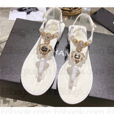 Chanel Heel 3cm Metal Strass and Pearls Sandals G39674 White 2023