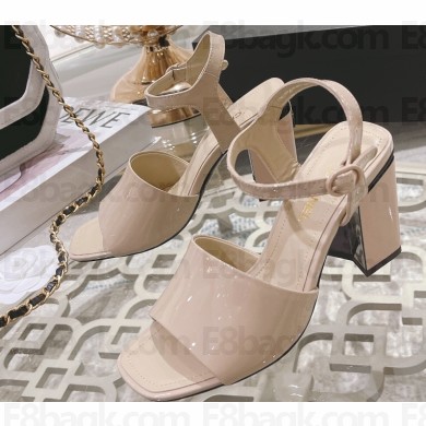 Chanel Heel 7.5cm Patent Leather Sandals Beige 2023