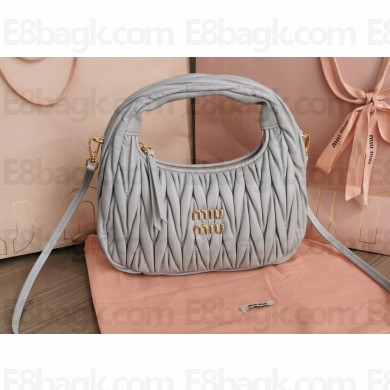 Miu Miu Wander matelassé nappa leather mini hobo bag 5BC125 Gray