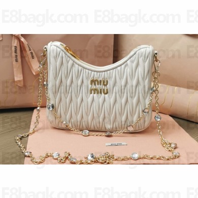 Miu Miu Matelassé nappa leather shoulder bag 5BH211 White
