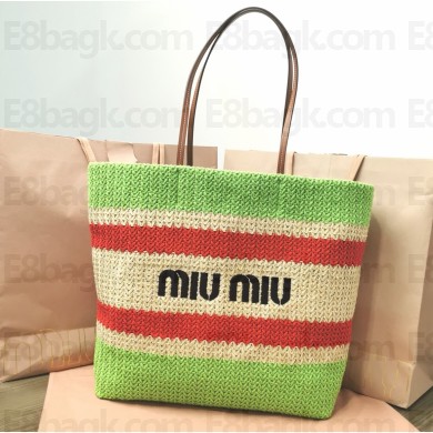 Miu Miu Raffia and cotton tote bag 5BG228 02
