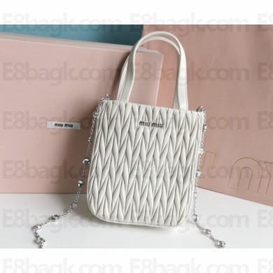 Miu Miu Matelassé nappa leather handbag 5BA220 White
