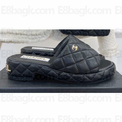 Chanel Heel 3cm Quilting Logo Mules Black 2023