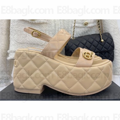Chanel Heel 7.5cm Platform Quilting CC Logo Sandals Beige 2023
