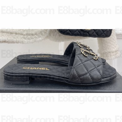 Chanel Heel 2cm Quilting Chain CC Logo Mules Black 2023