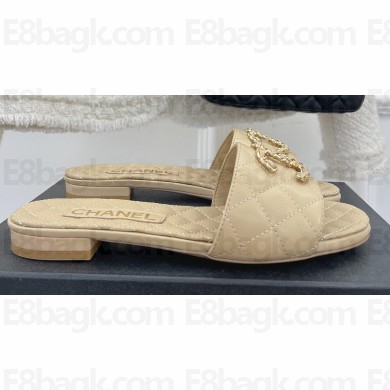 Chanel Heel 2cm Quilting Chain CC Logo Mules Beige 2023