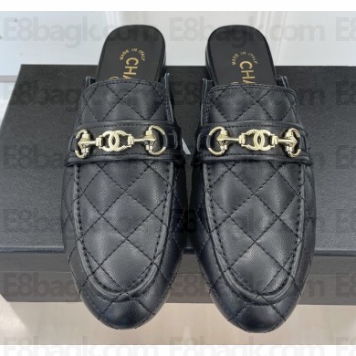Chanel Horsebit CC Logo Mules Quilting Black 2023