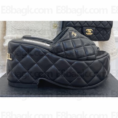 Chanel Heel 7.5cm Platform Quilting Logo Mules Black 2023